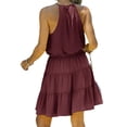thumbnail image 3 of Sleeveless Women Solid Color Chiffon Dress Halter Party Club Dress, 3 of 4