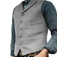 thumbnail image 3 of Huresd Men V-Neck Vest with Pockets Sleeveless Office Male Dressy Vintage Waistcoat Light Gray M, 3 of 4