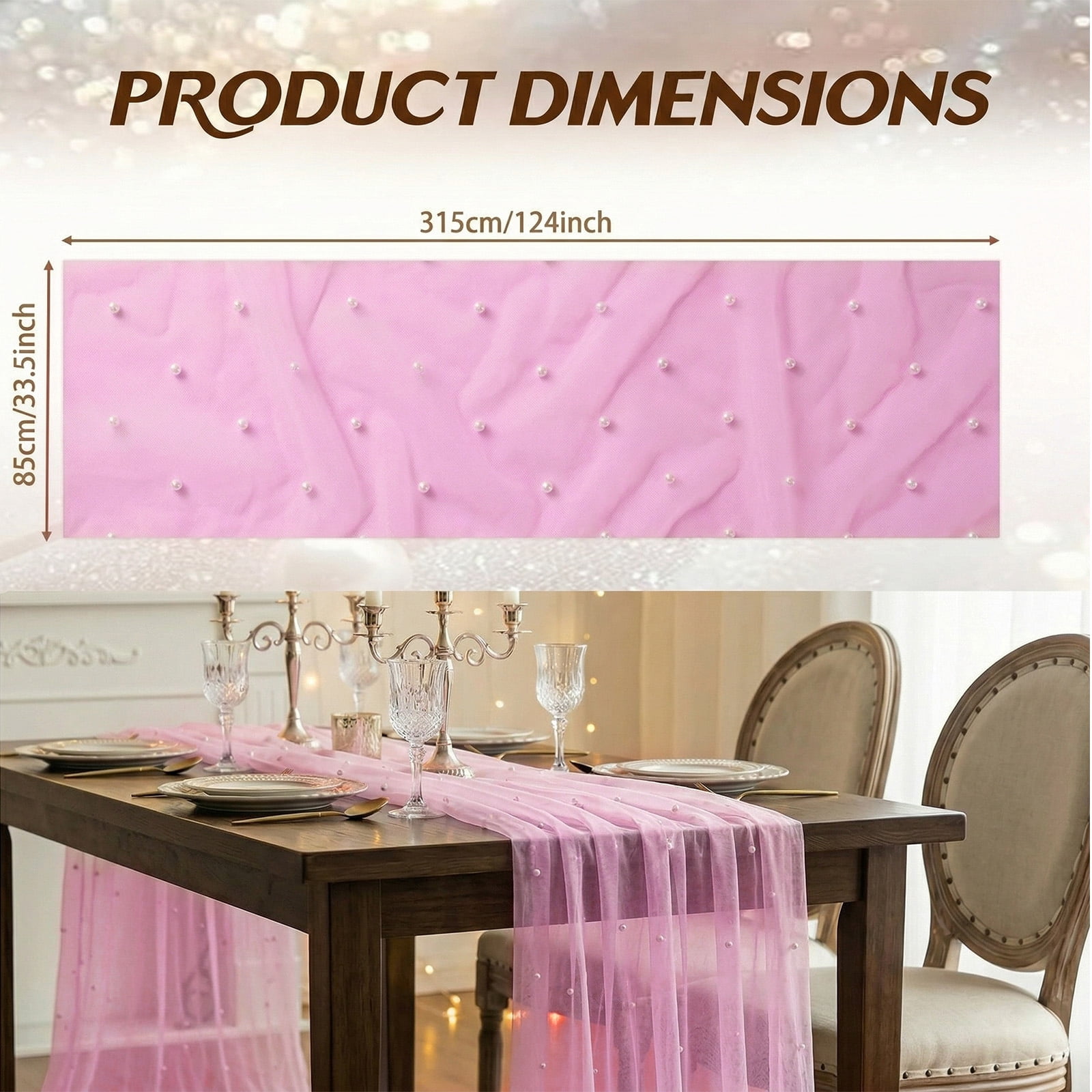 3PCS Pearl Gauze Table Runner 10FT Sheer Tablecloth Elegant Dining Table Decor for Home Party Holiday Wedding,33 x 124 Inches