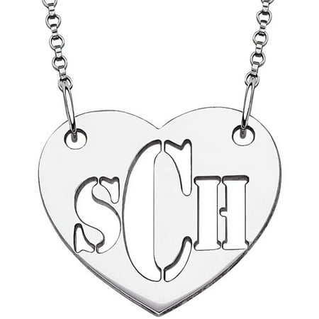 Personalized Women's Sterling Silver Cutout Heart Monogram Pendant, 18"