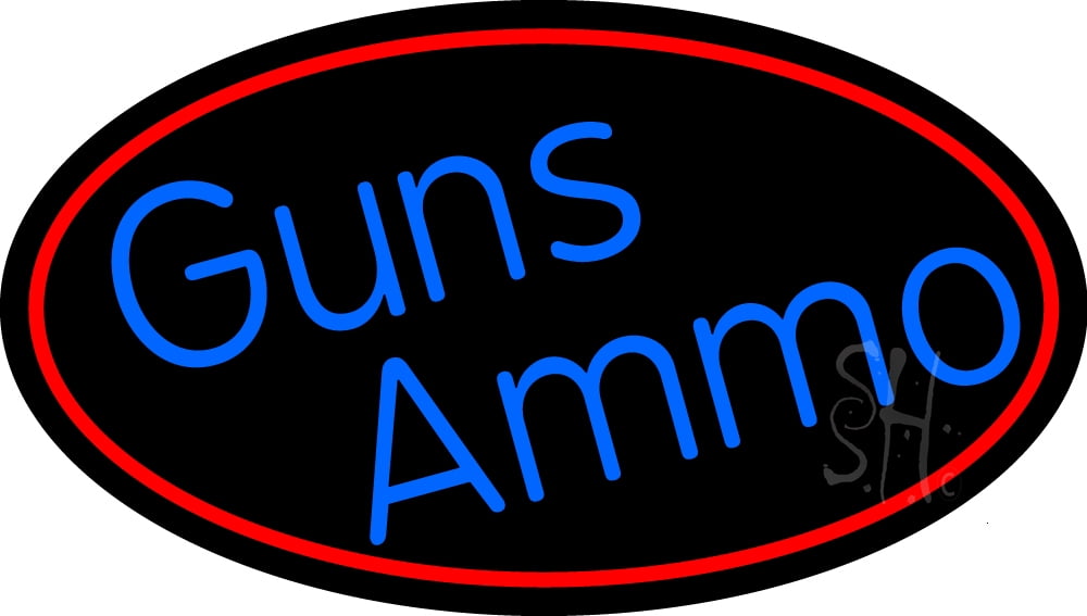 Blue Gun Ammo With Red Oval LED Neon Sign 13 x 24 inches, Black