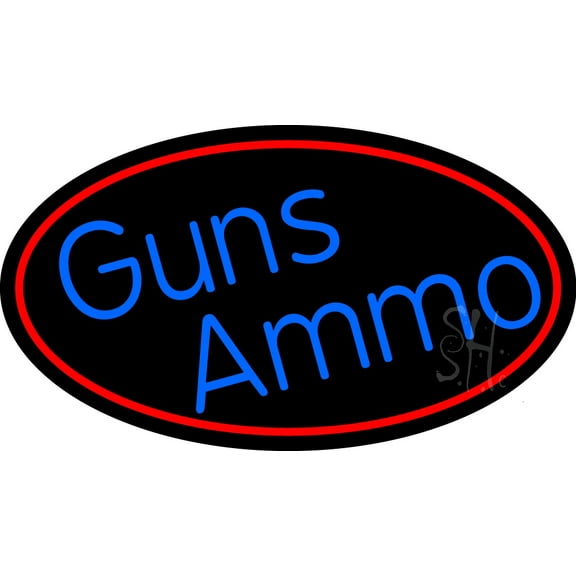Blue Gun Ammo With Red Oval LED Neon Sign 20 x 37 - inches, Black Square Cut Acrylic Backing, with Dimmer - Bright and Premium built indoor LED Neon Sign for Defence Force.