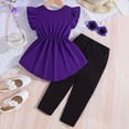 thumbnail image 4 of UngA Girls 2 Piece Outfits Flutter Sleeve Cute Butterfly Print Peplum Top with Skinny Pants Set Toddler Kids Summer Spring Clothes 7-8 Years,Purple, 4 of 6