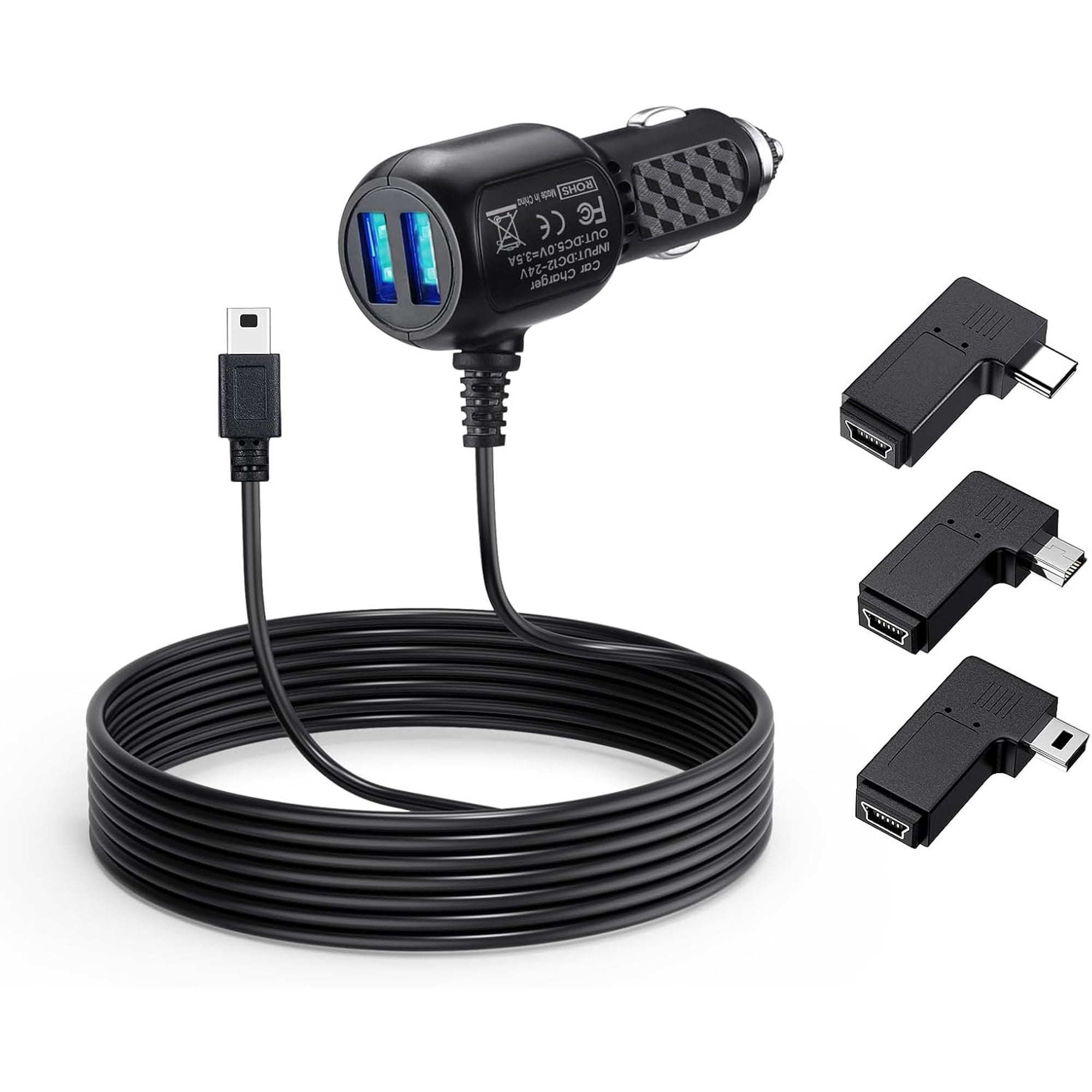 Mini USB Dash Cam Power Cord for Rove R2-4K, Car Charger for Rexing Camera | for Rexing V1 V1P Pro V5 V3 Dashboard Camera, with USB C Adapter