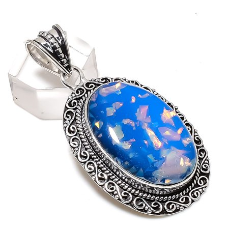 Natural Blue Triplet Opal 925 Sterling Silver Jewelry Pendant 2.25"