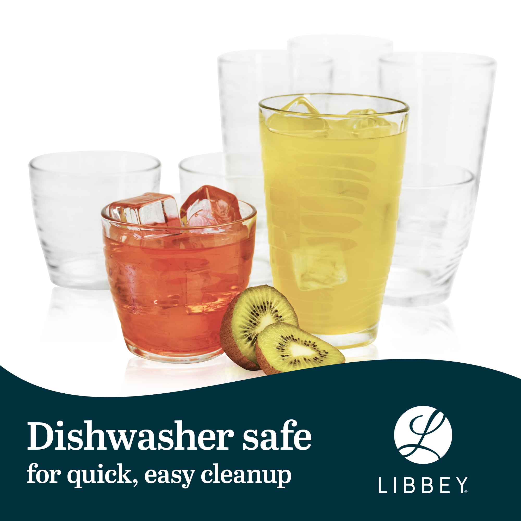 Libbey Orbita Rocks and Tumbler Drinking Glasses Set of 16, Durable Glass Cups Set with Wave Pattern, Glassware Drinking Glasses for Any Occasion