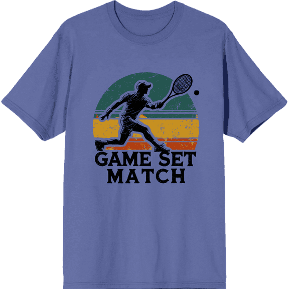 Game Set Match Adult Blue Crew Neck Short Sleeve Tee-Medium