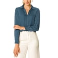 thumbnail image 1 of CAMISAS ELEGANTES PARA MUJER INSPIRADAS CHIC, CON CUELLO EN V, MANGAS LARGAS, BLUSA DE SATÉN SUAVE, TAMAÑO S, GRIS AZUL, 1 of 8