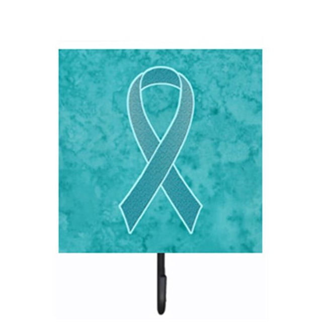 4.25 W x 7 H In. Teal Ribbon for Ovarian Cancer Awareness Leash or Key Holder
