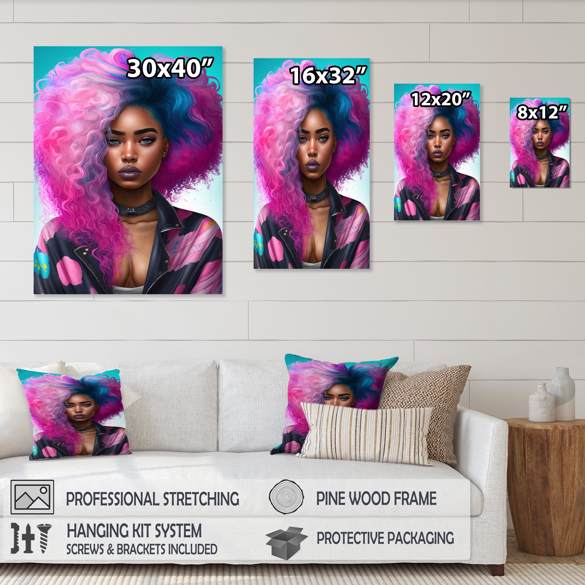 Designart Pink And Blue African American Woman II Canvas Wall Art