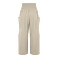 thumbnail image 3 of Yubnlvae 2025 Women's High Waist Linen Beach Pants Wide Leg Harem Trousers with Pockets | Folk Style Casual & Vacation Style Beige, L, 3 of 9