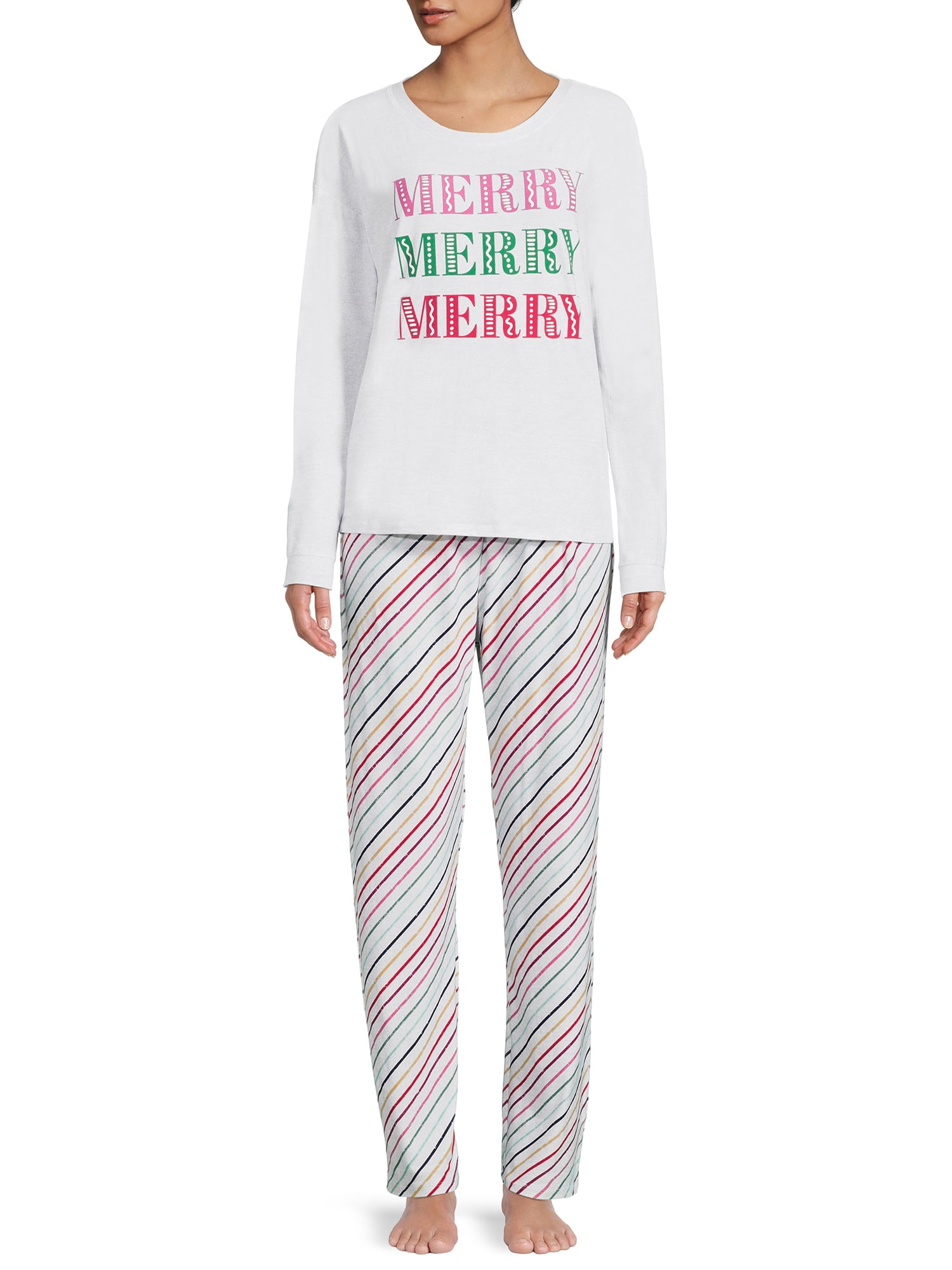 Jaclyn Women's and Women's Plus Holiday Long Sleeve Top and Joggers Set, 2-Piece