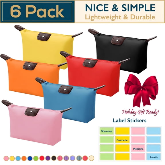 AOMRCOL Makeup Bag - 6 Pack Travel Pouch, Waterproof Cosmetic Pouch, Cosmetic Bag, Small Travel Makeup Bag, Makeup Pouch, Toiletry Bag for Women and Men, Multi-Purpose Nylon Zipper Bag