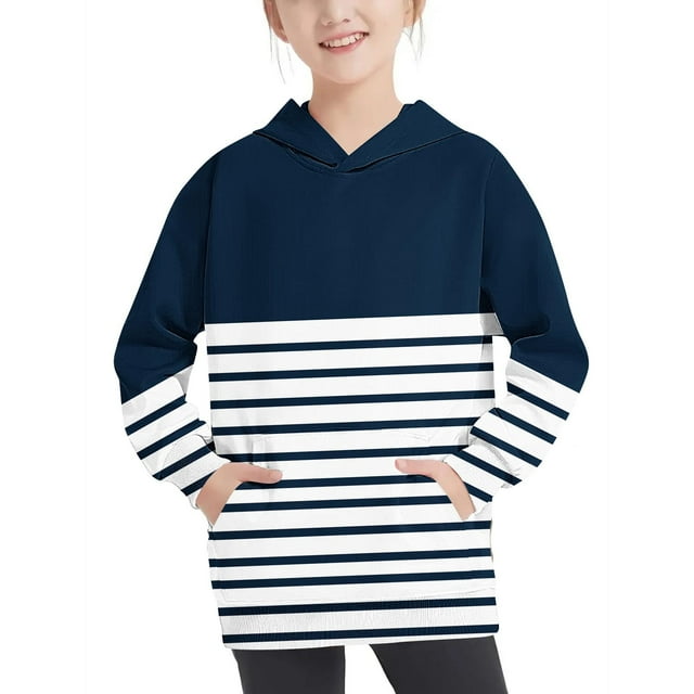 RXIRUCGD Chandail à Capuche Oversize Col Rond Mode Enfants Manches Longues Chandail 4-14 Ans pour Filles et Garçons, Marine, Taille : 13 Ans
