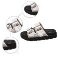 thumbnail image 5 of Fiaer Women's Buckle Denim Platform Slippers Open Toe Slide Mules Sandals Summer Fashion Walking Shoes White 8.5, 5 of 9