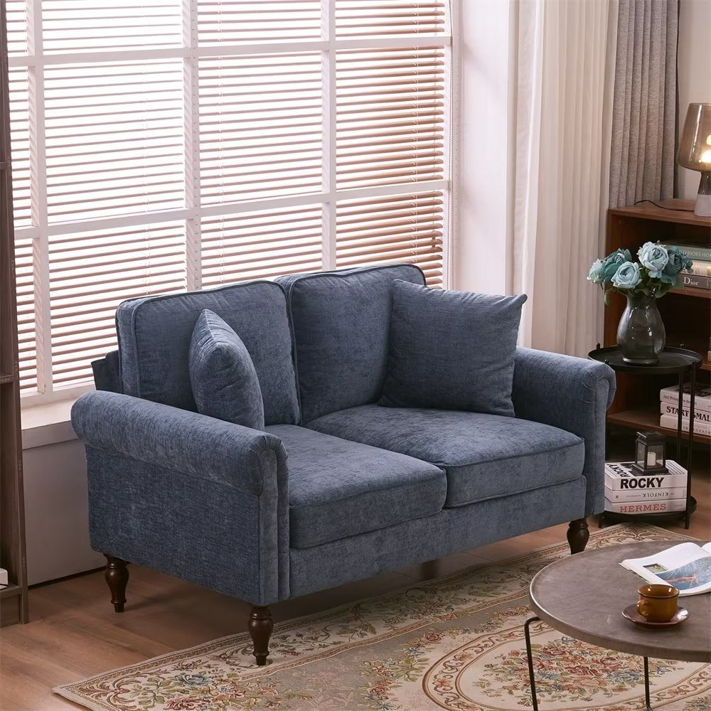 Loveseat Sofa, Modern Upholstered Sofa with Rolled Arms and Solid Wood