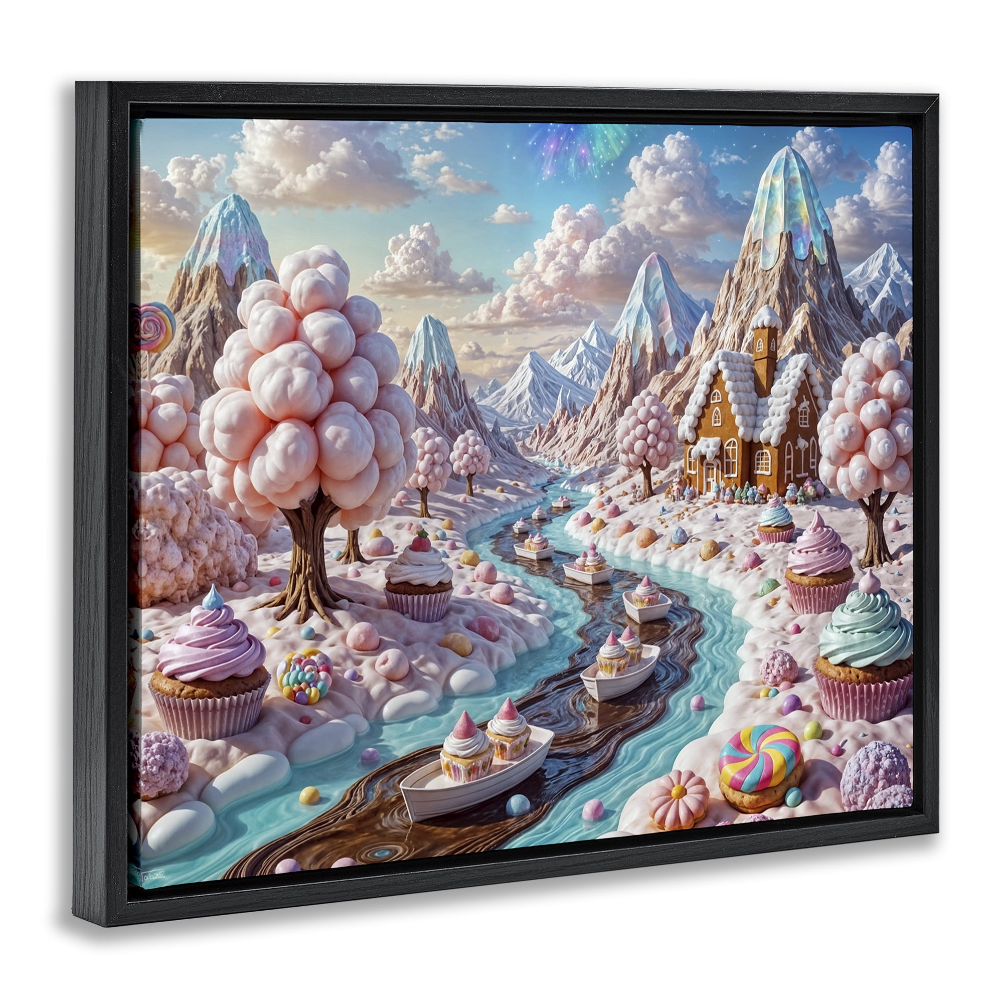 Stupell Industries Dreamlike Candy Land Whimsy Black Framed Floater Canvas Wall Art, design by Tabz Jones