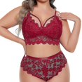 thumbnail image 4 of Plus Size Lingerie Sets For Women Sexy Lace Floral Scallop Trim Sling Bras And Panties Summer Thin Underwear, 4 of 4
