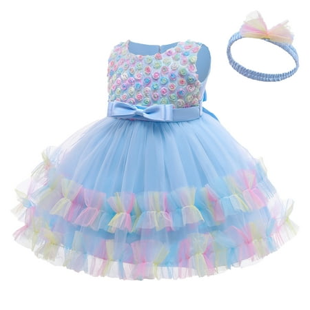 

Toddler Kids Girls Prints Sleeveless Party Hoilday Costome Court Style Tulle Mesh Dress Hairband Princess Clothes For 3-12 Months
