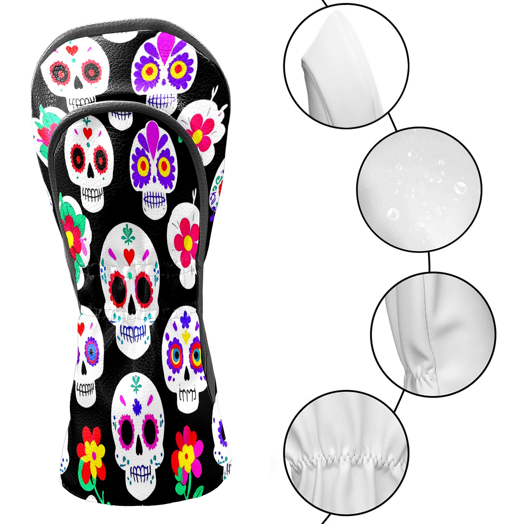 Golf Club Covers, Skeleton Premium PU Leather Driver Hybrid Putter Head Covers with Velvet Lining, Waterproof Golf Gifts for Men Women