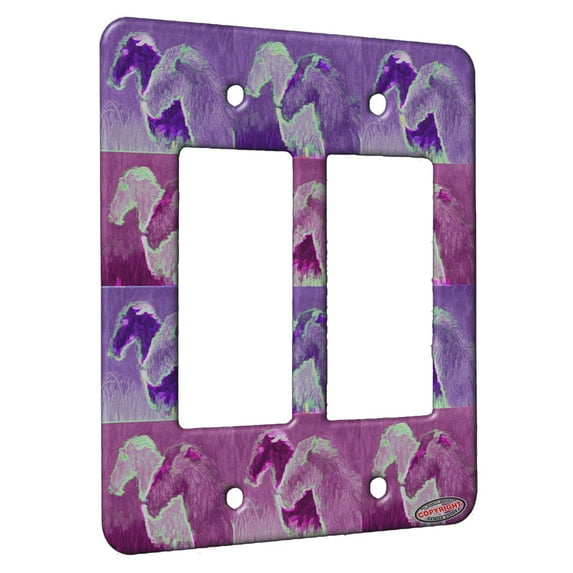 KuzmarK™ 2 Gang Rocker Wall Plate - Black and Gray Irish Wolfhound Brace Dog Electric Art by Denise Every