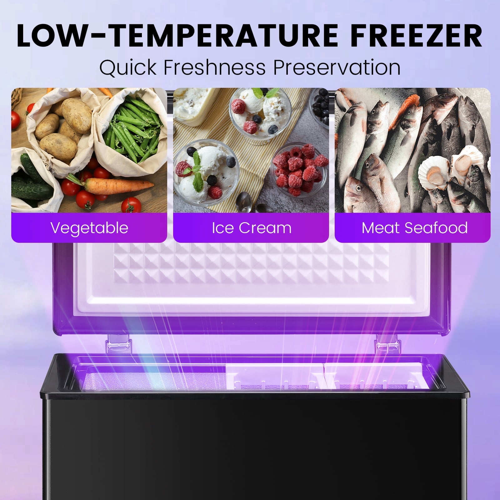 JIEJIA 4.5 cu.ft Compact Chest Freezer, Mini Freezer with Adjustable Temperature, 2 Removable Baskets, Top Open Door, Energy Saving, White