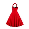 thumbnail image 3 of IBTOM CASTLE Womens 1950s Vintage Rockabilly Princess Pageant Prom Dress Floral Halter Swing Wedding Evening Party Gown M Red+Black, 3 of 7