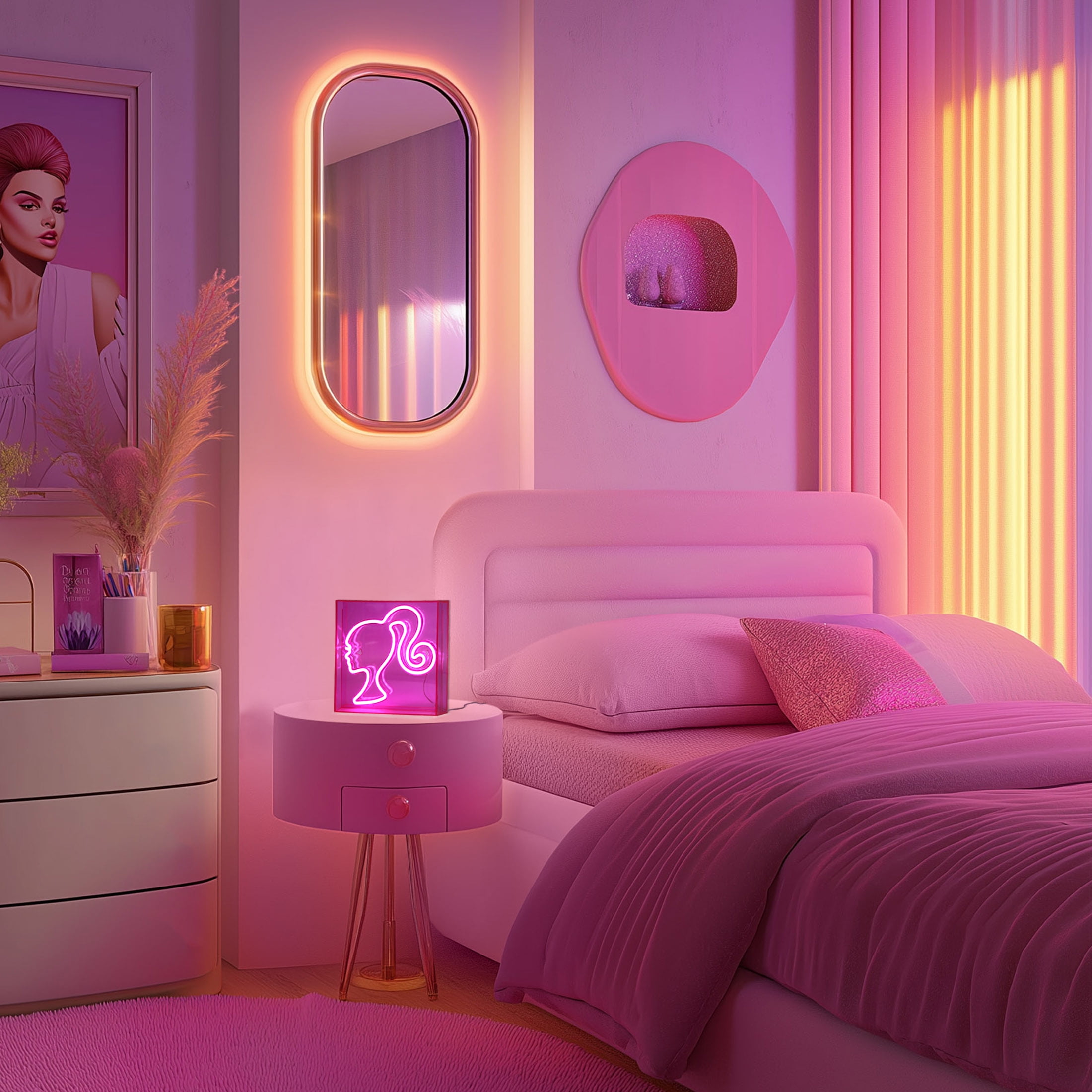 Barbie LED ネオンサイン♪ Amazon.com: Paladone Barbie Logo LED Neon Pink Sign, Officially