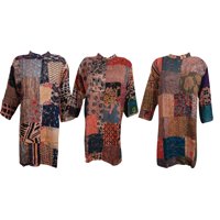 Mogul Wholesale Lot Of 3 Womens Comfy Rayon Patchwork Design Indian Style Long Tunic Summer Dresses