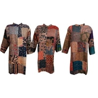 Mogul Wholesale Lot Of 3 Womens Comfy Rayon Patchwork Design Indian Style Long Tunic Summer Dresses