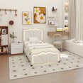 thumbnail image 2 of Twin Size Upholstered Platform Bed with Curve Shaped and Height-adjustbale Headboard,LED Light Strips,White, 2 of 13