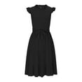 thumbnail image 4 of Efsteb Summer Dress for Girls Ruffle Sleeve Tiered Sundress Solid Color A Line Casual Dresses with Belt (Black,10 Years), 4 of 6