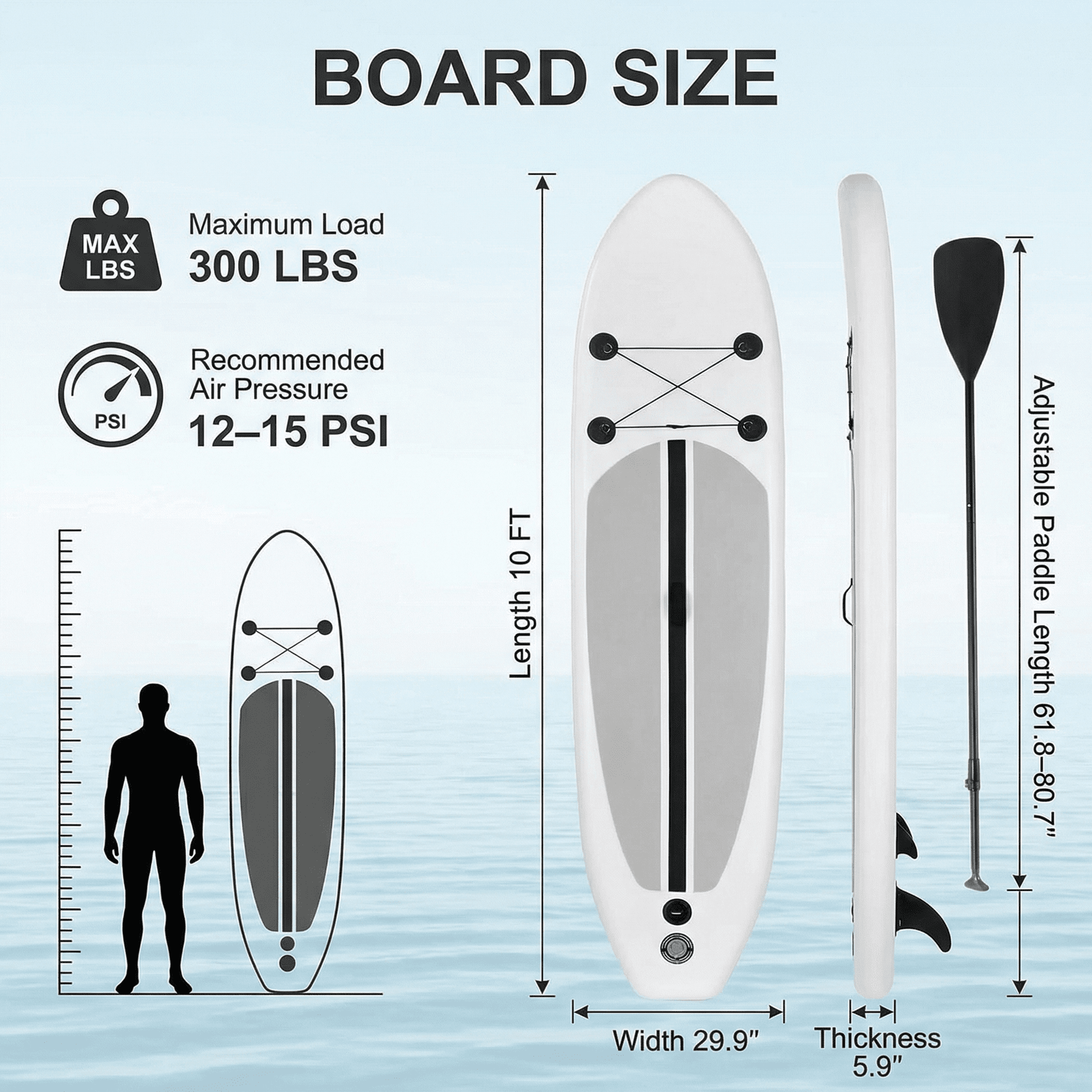 TLSUNNY 10ft Inflatable Stand up Paddle Board 5.9'' Thick SUP Paddle Board with Premium SUP Accessories