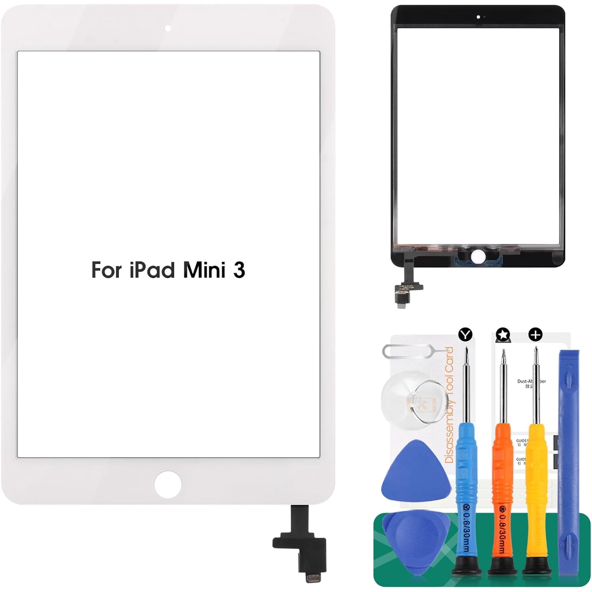 Screen Replacement for IPad Mini 3 Touch Screen Digitizer Glass A1599 A1600,Repair Parts with IC Chip Assembly Kits,Tempered Glass Included,White