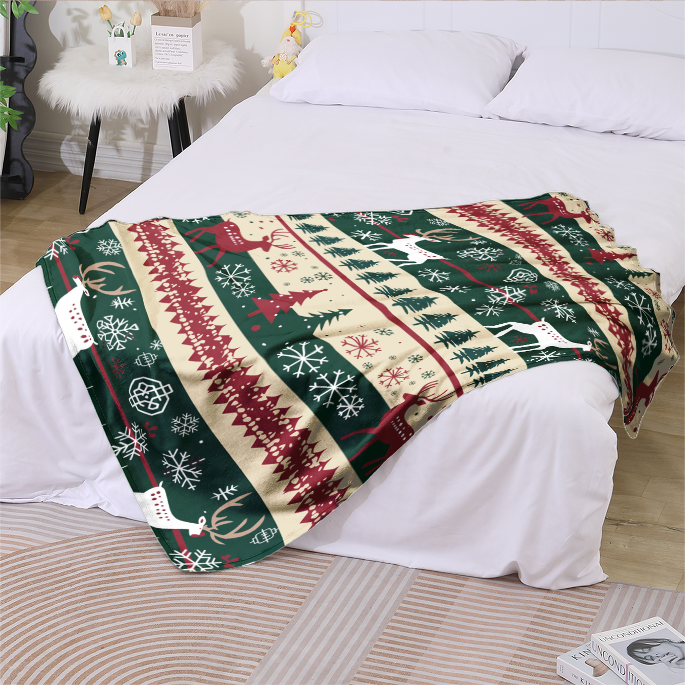 YELEE Blanket Thorw Unique Gifts for Christmas Elk Snowflake Pattern Xmas Soft Comfy Blanket Meaningful Present for Christmas Family Party (50x60)