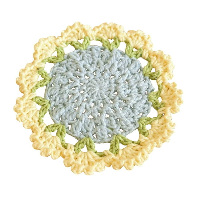 YWIYIUD 1PC 3.94inch Vintage Crochet Pattern Flower Bouquet Flower Insulation Pads Knitting Kit with Cotton Thread for Desktop Protection DIY Craft Accessories Tools Set and Home Decoration