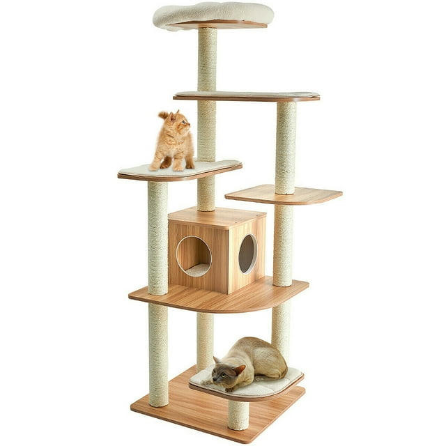 Costway Arbre à Chat Moderne de 69 Pouces Tour d'Activités Multi-Couches pour Chaton avec Tapis Doux Amovible