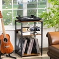 thumbnail image 3 of Large Record Player Stand, Turntable Stand with Vinyl Storage Holds up to 130 Albums, Record Player Table for Living Room, Brown, 3 of 8