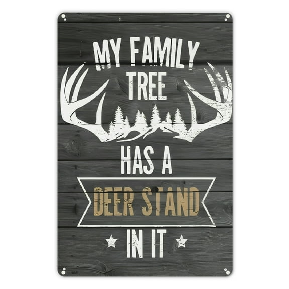 1pc Rustic Vintage Iron Metal Sign, 8x12 inches, My Family Tree Has a Deer Stand Wall Art, Hunting & Fishing Decor, Multipurpose Wall Hanging for Cabin & Farmhouse