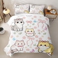 thumbnail image 2 of Homewish Kawaii Pet Cat Quilt Full,Lovely Flowers Bowtie Full Bedspread Sets,White,3-Piece, 2 of 7