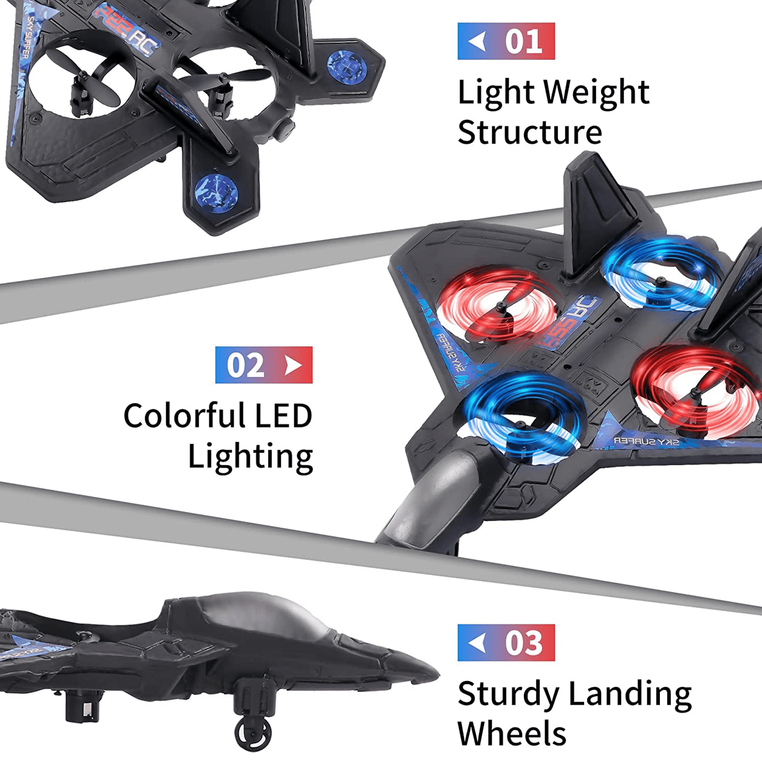 Richgv Remote Control Plane for Kids, RC Airplane Helicopter Toys for Boys, RC Jet Plane Drone for Kids Stunt RC Plane for Adults