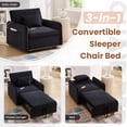 thumbnail image 3 of Muumblus 3-in-1 Convertible Sleeper Chair Bed, Indoor Lounge Chair with USB/Type-C Charging Ports, Modern Recliner Sofa for Living Room, Black Velvet, 3 of 9