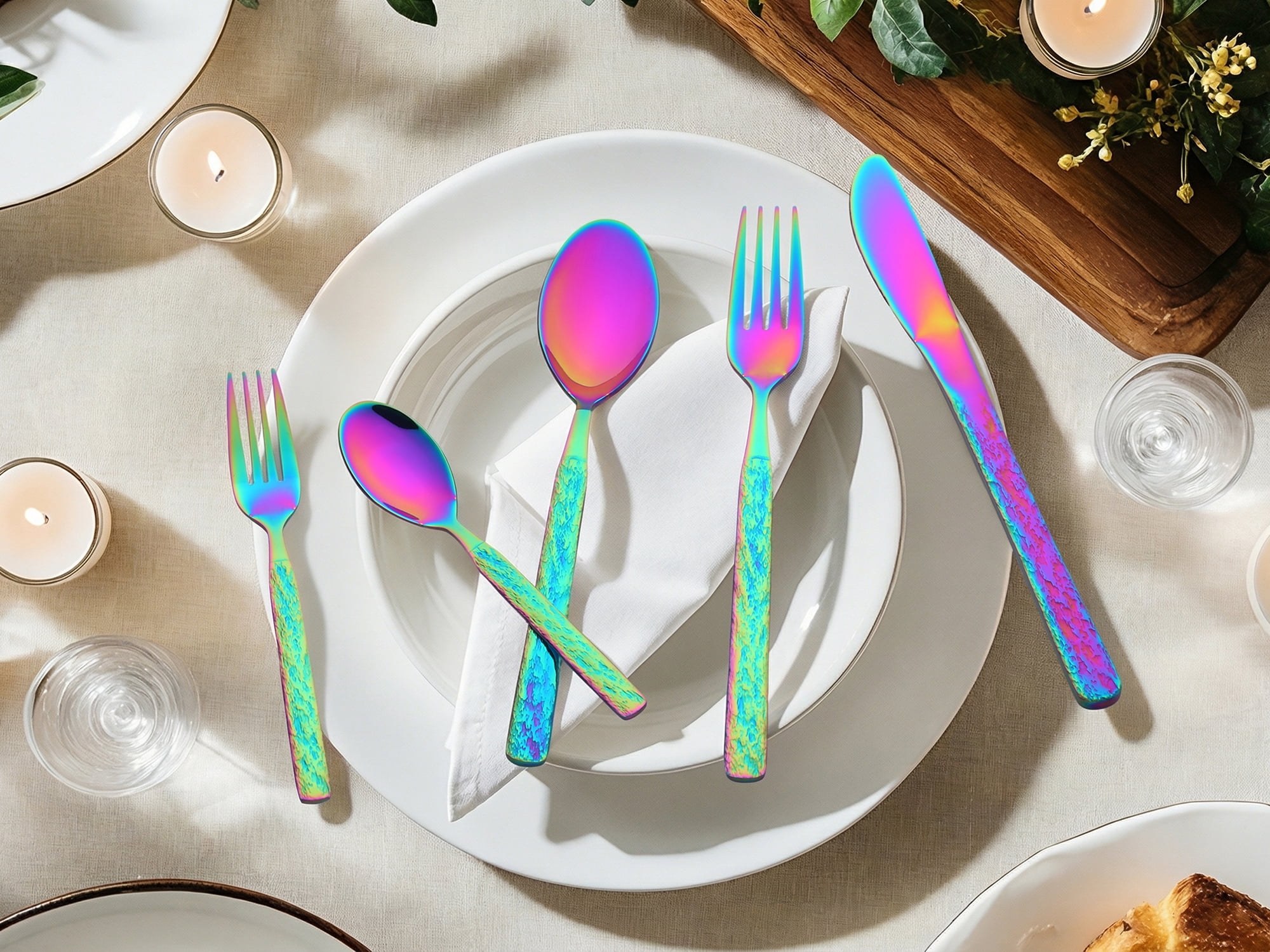 Unique Bargains Stainless Steel Flatware Set for Multiple Use Colorful 20pcs