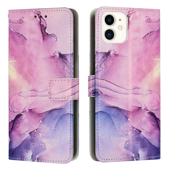 Dteck Colorful Painting Case Compatible with iPhone 11,PU Leather TPU With Shockproof Kickstand Magnetic Case for iPhone 11 6.1 inch,Purple
