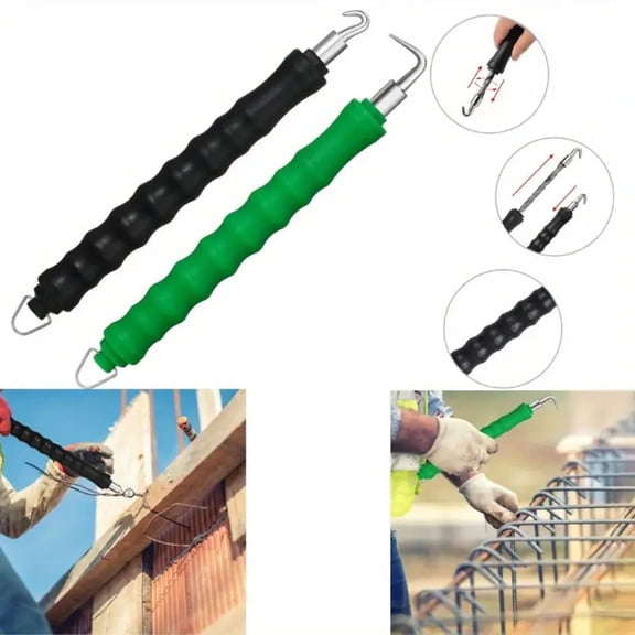 Generic 2PC Semi-Automatic Straight Pull Rebar Hook | Non-Slip Handles (Black/Green) for Concrete Reinforcement & Fencing