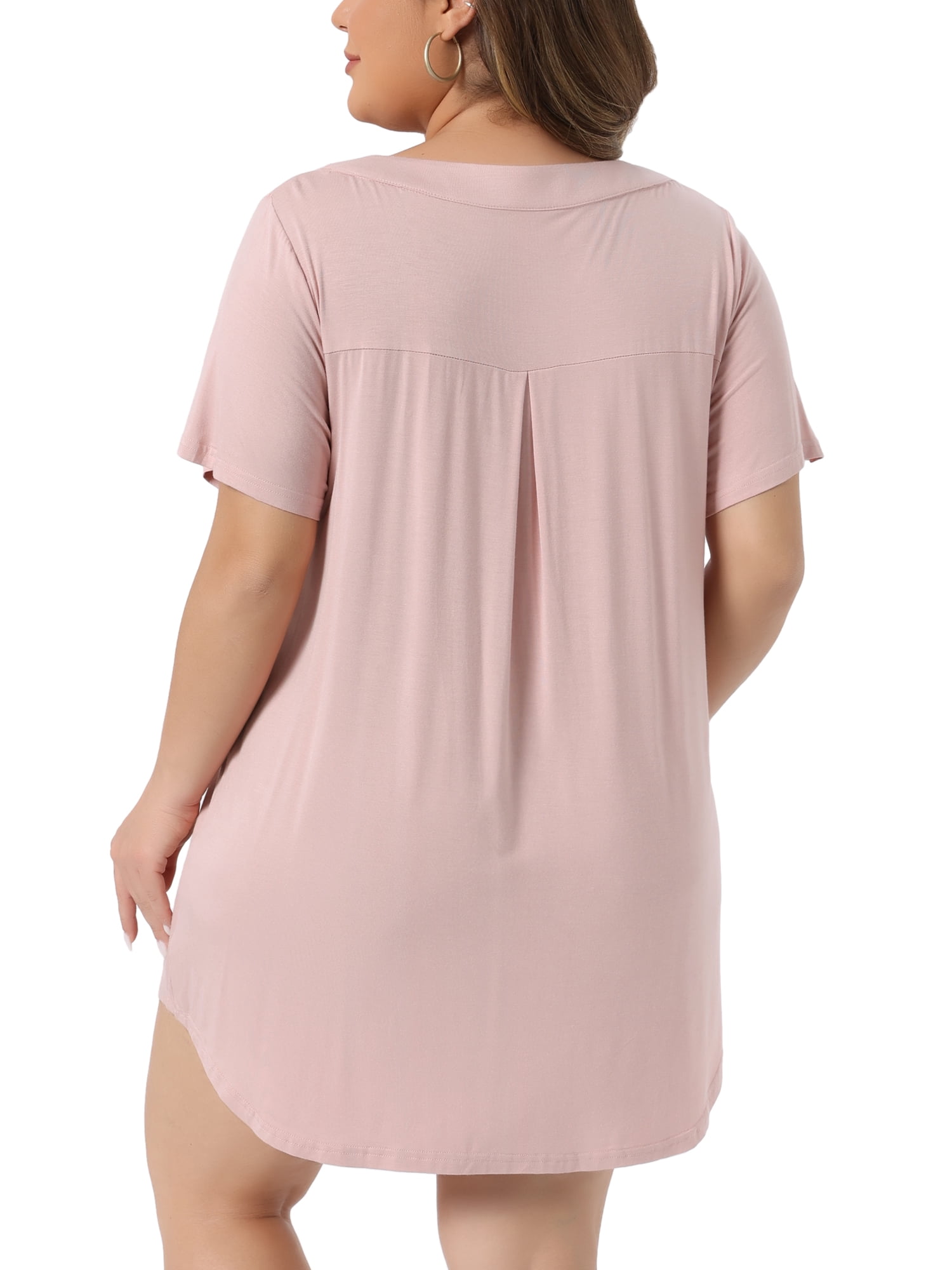 DARING DIVA Women's Plus Soft Short Sleeve Soft Button Down Nightgown 1X Pink