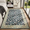 thumbnail image 3 of Toyoso 3'x5' Vintage Floral Area Rug, Midnight Navy & Rose Silicone Carpet, 0.25" Slim Machine Washable Indoor Mat, Low Pile Non-Slip Heritage Pattern Rug for Entryway, Laundry & Office, 3 of 9
