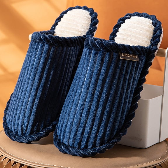 Women'S Slipper Corduroy Indoor Outdoor House Slipper Fuzzy Fluffy House Shoes Slip On Comfort Footwear Funny Flat Slides Dark Blue US: 11-12