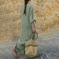 thumbnail image 6 of CFXNMZGR Dresses For Women Short Sleeve V-Neck New Summer Cotton And Linen Yarn Dyed Striped Loose Long Dress, 6 of 7