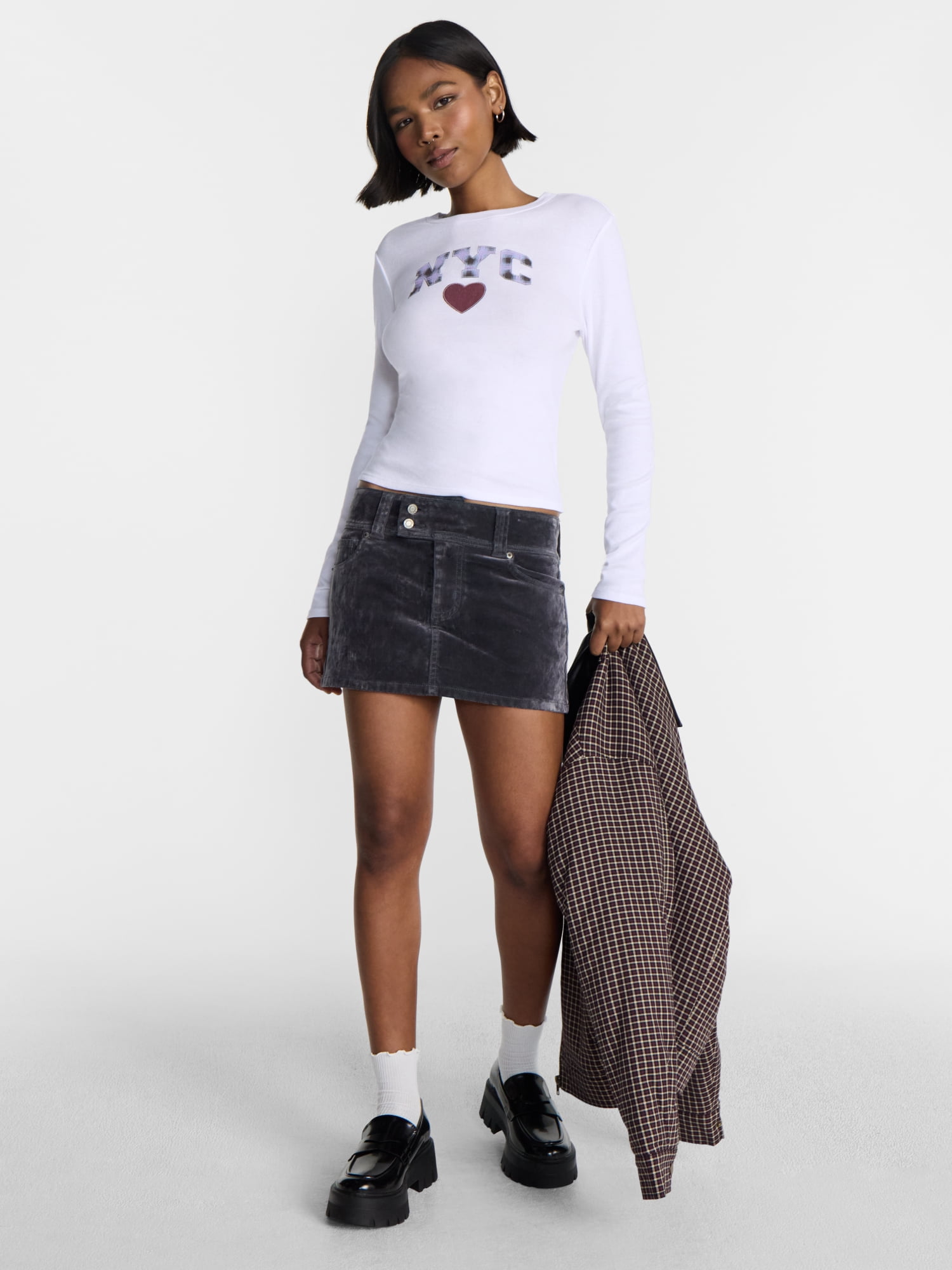 No Boundaries Graphic Baby Cotton Tee with Long Sleeves, Women's XXS-XXL